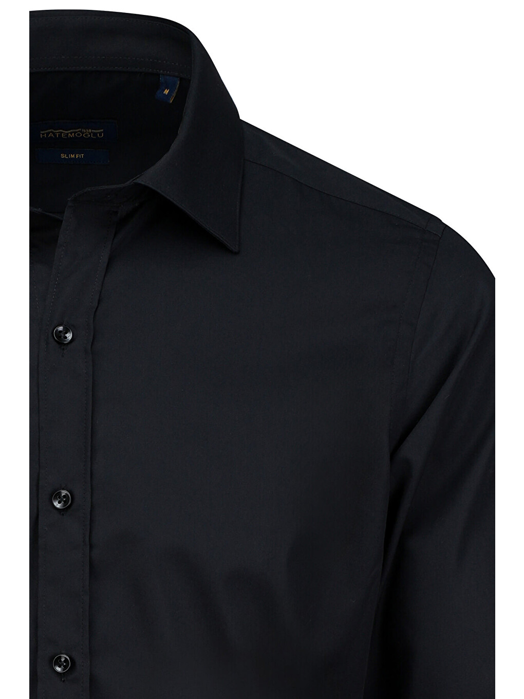 Siyah Slim Fit Slim Yaka Pamuklu Uzun Kollu Gömlek-3