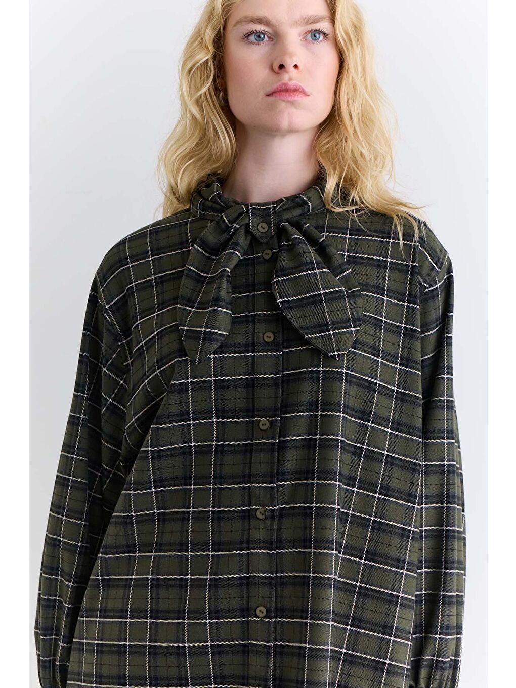 Ekose Bağlamalı Gömlek Yeşil-4