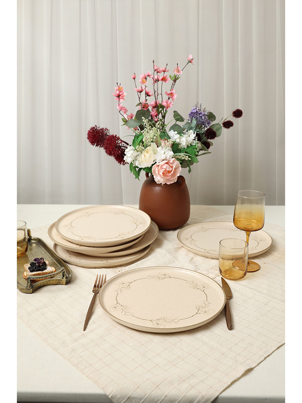 Kahverengi Taupe Bloom Nordıc Servis Tabağı 28 Cm 6 Adet-2