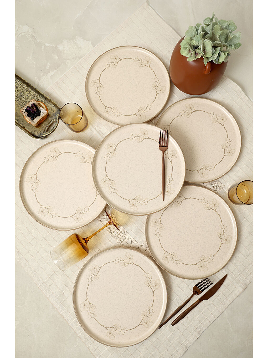 Kahverengi Taupe Bloom Nordıc Servis Tabağı 28 Cm 6 Adet-3