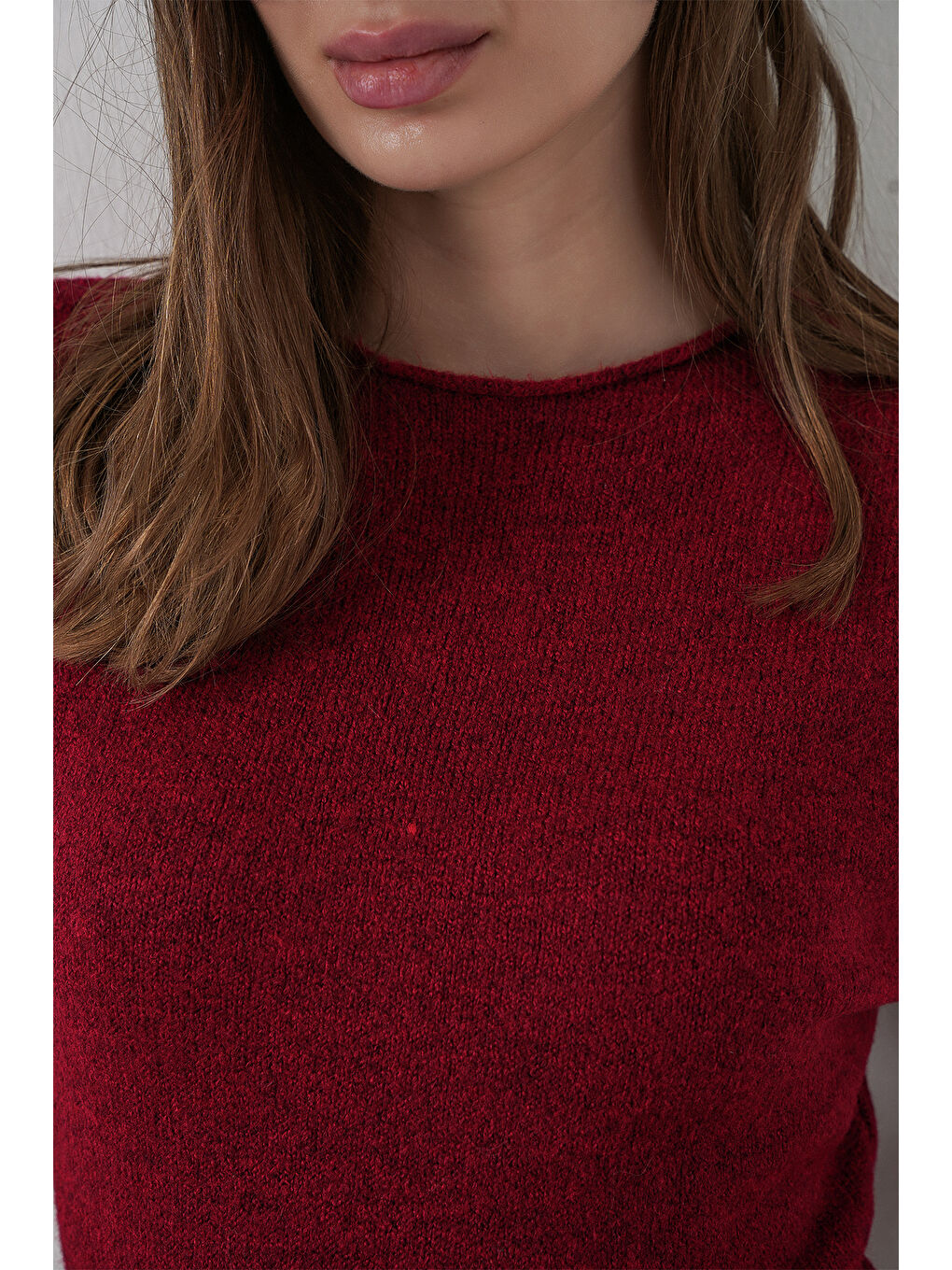 Kadın Kısa Kol Triko Elbise 15950 - Bordo-4