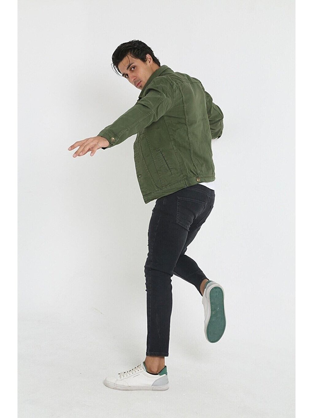 Haki Erkek A Kalite Slim Fit Denim Jean Ceket-6