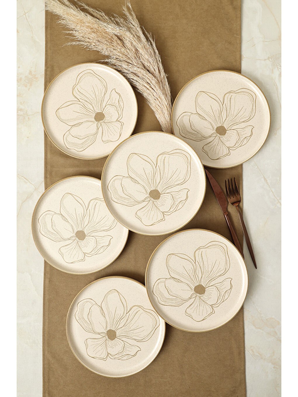 Kahverengi Taupe Bloom Nordıc Pasta Tabağı 22 Cm 6 Adet-1