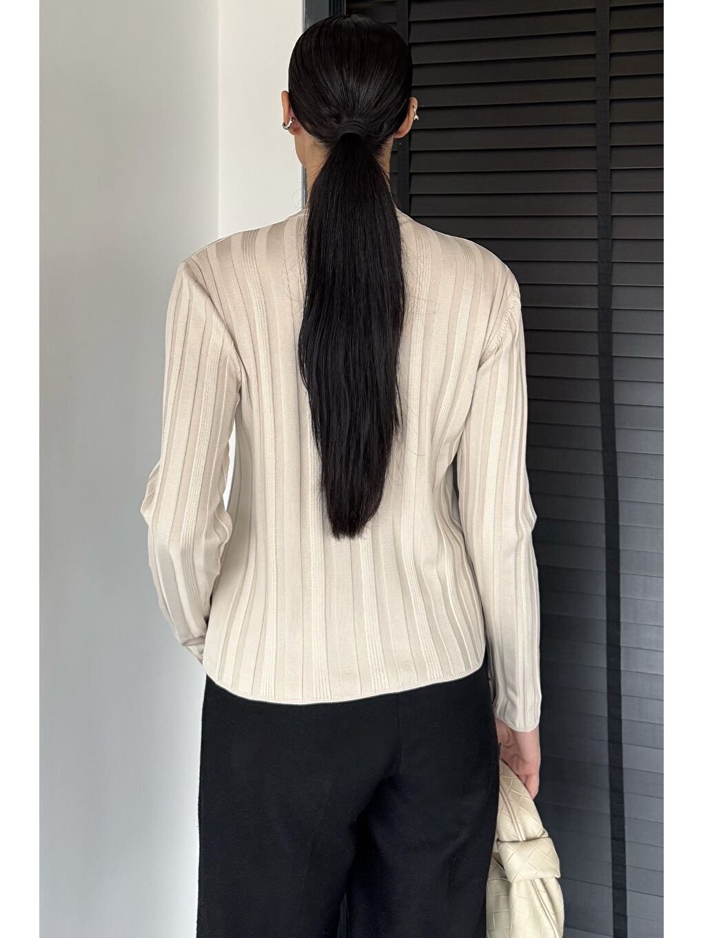 Bej Kadın Düğme Detaylı Triko Hırka (m-l-xl Uyumludur)-3