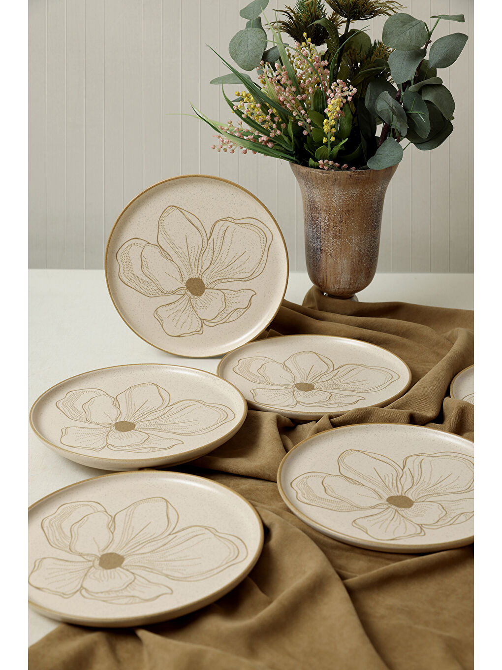 Kahverengi Taupe Bloom Nordıc Pasta Tabağı 22 Cm 6 Adet-2