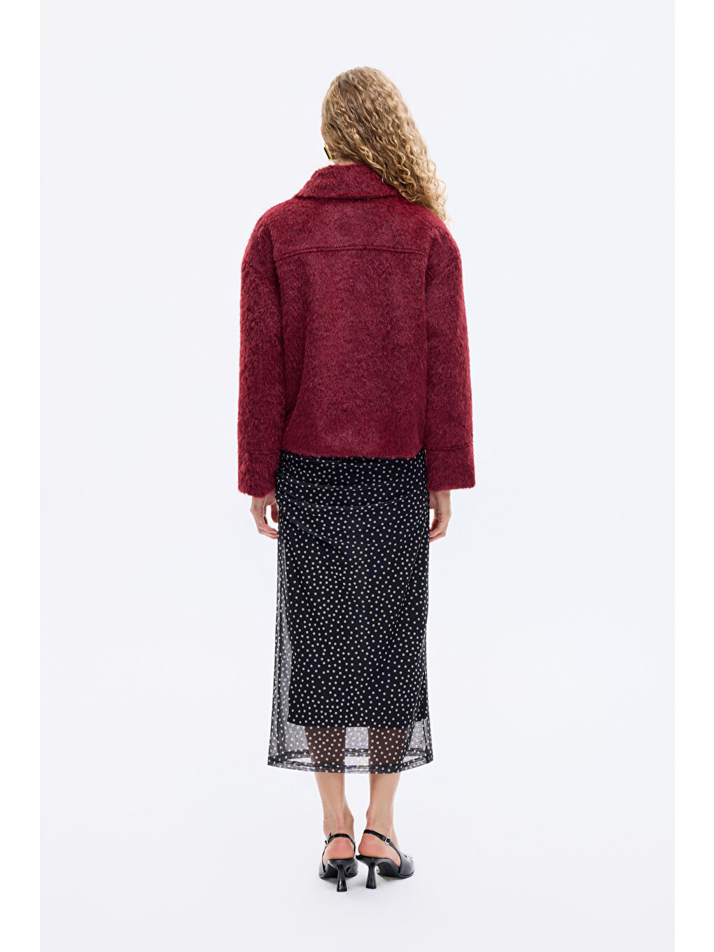 Gömlek Yaka Düğmeli Tüylü Ceket Mürdüm-4