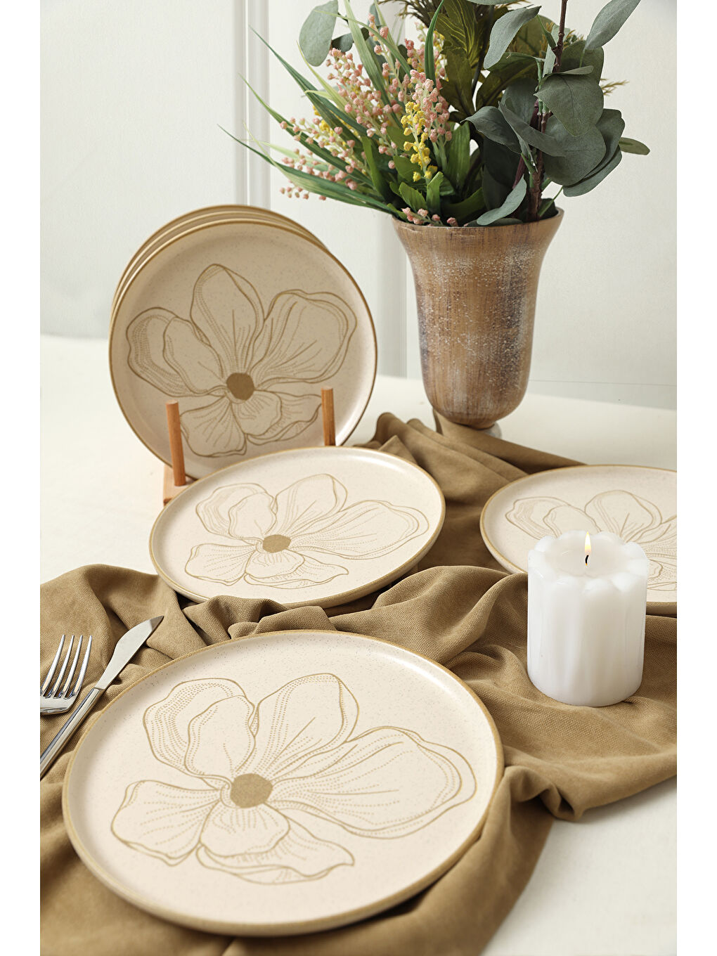 Kahverengi Taupe Bloom Nordıc Pasta Tabağı 22 Cm 6 Adet-3