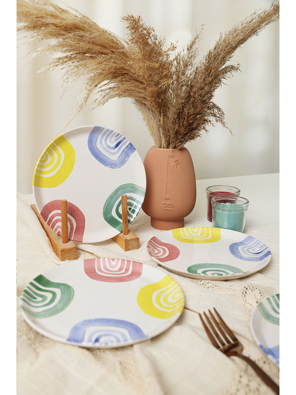 Karışık Etnik Hitit Pasta Tabağı 20 Cm 4 Adet-1