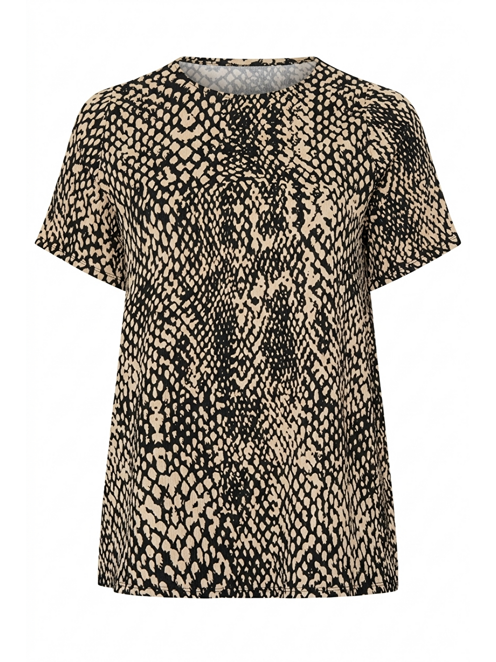 Kahverengi Bisiklet Yaka Kısa Kollu Leopar Desenli Esnek Kumaşlı T-shirt-5