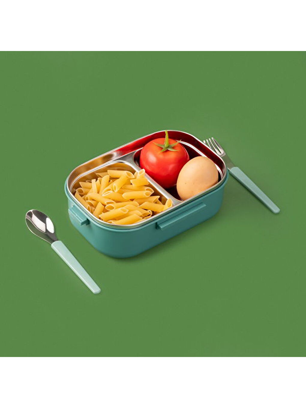 Tantioni Dikdörtgen Çatal ve Kaşıklı Yemek Taşıma Kabı - Yeşil - 850 ml-2