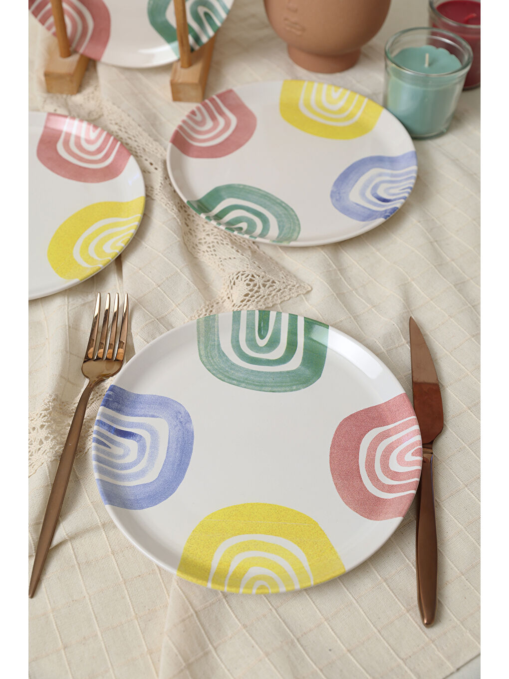 Karışık Etnik Hitit Pasta Tabağı 20 Cm 4 Adet-2