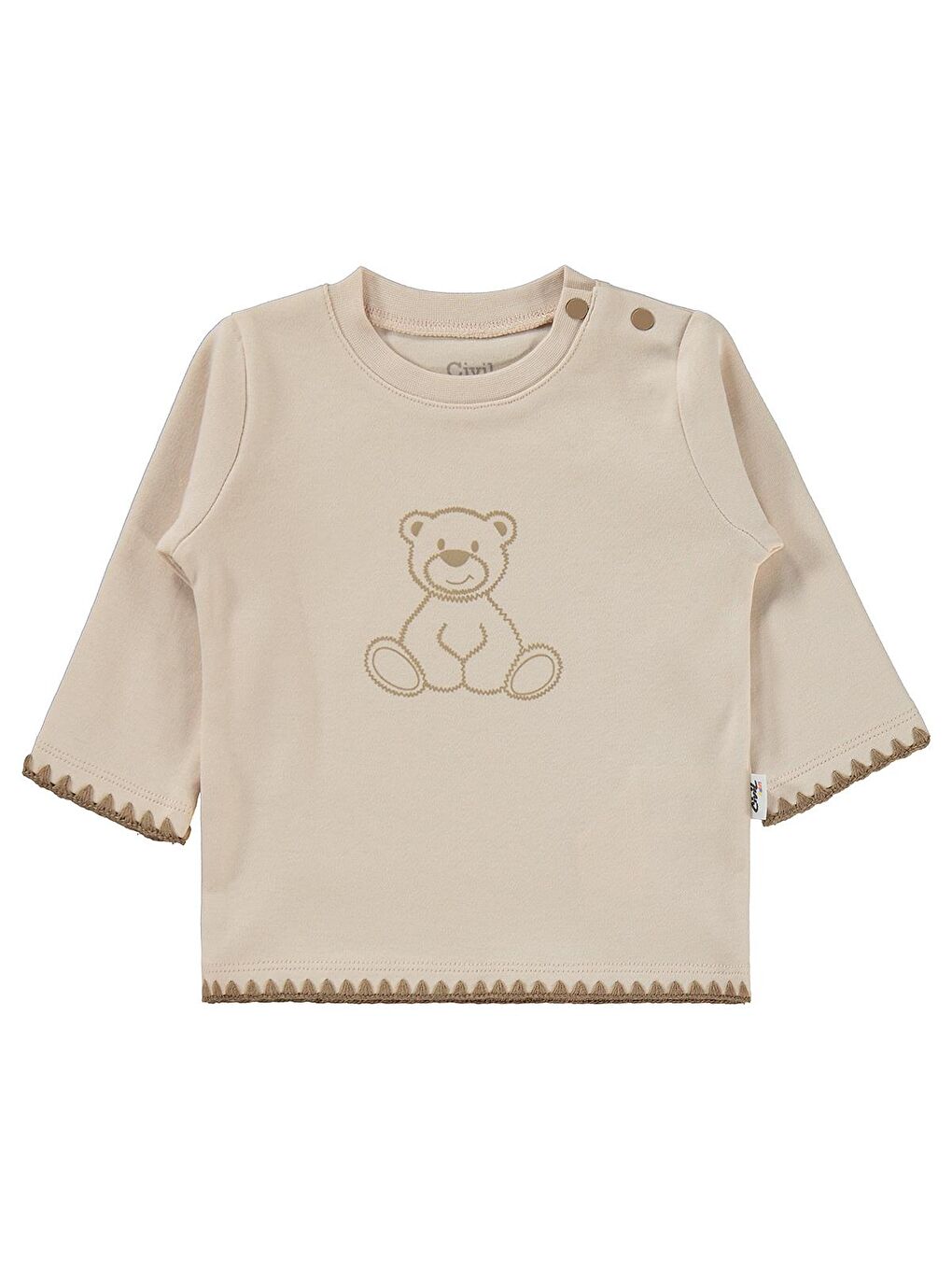 Bej Baby Oturan Tatlı Ayı Baskılı 3-18 Ay Takım - Fil Dişi-1