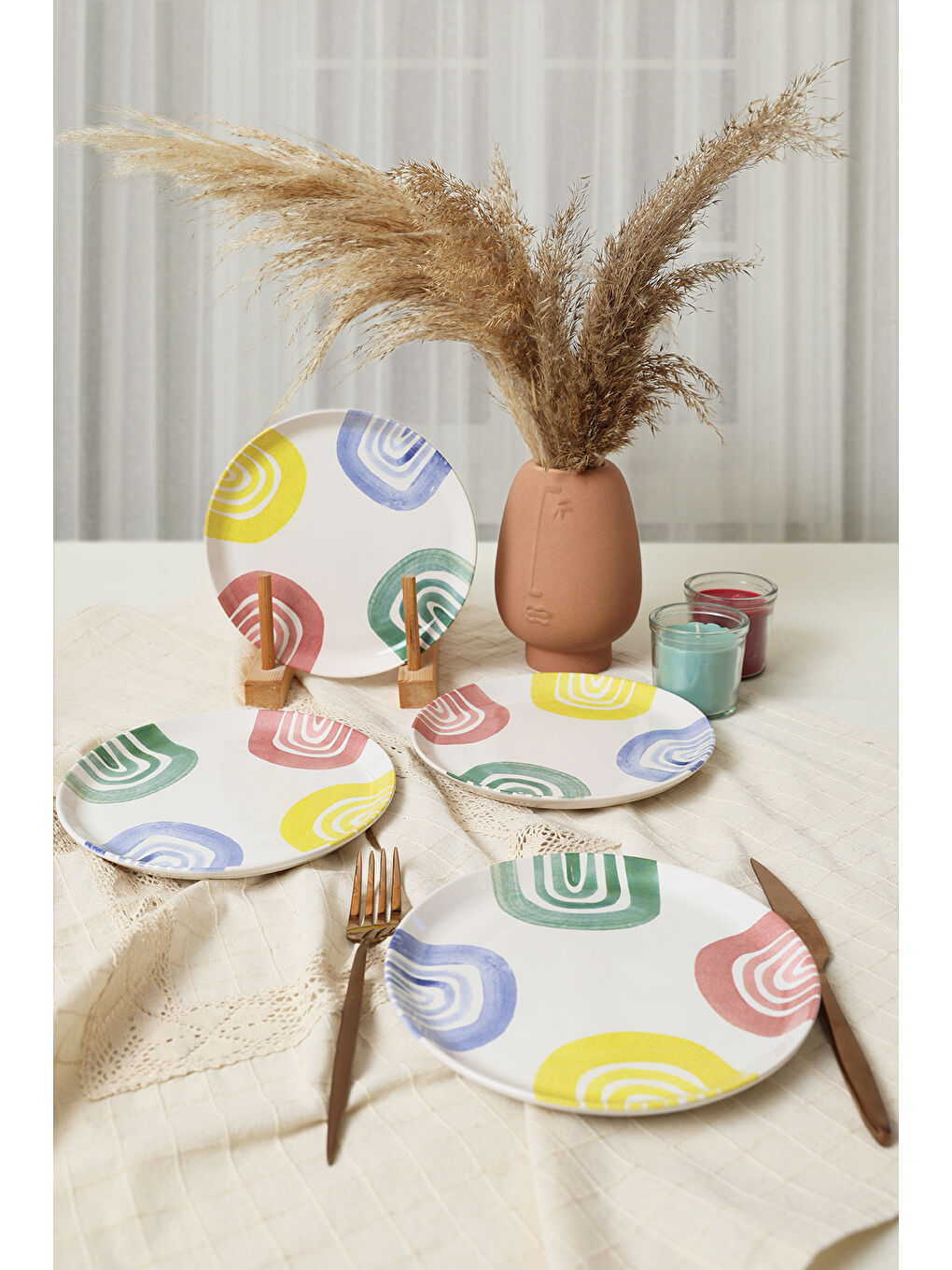 Karışık Etnik Hitit Pasta Tabağı 20 Cm 4 Adet-4