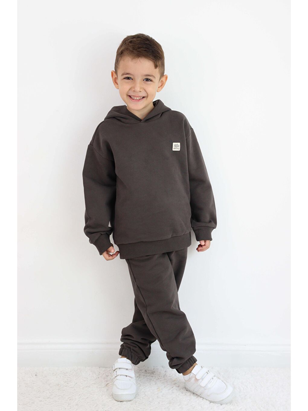 Kahverengi Unisex Kapüşonlu Eşofman Takımı