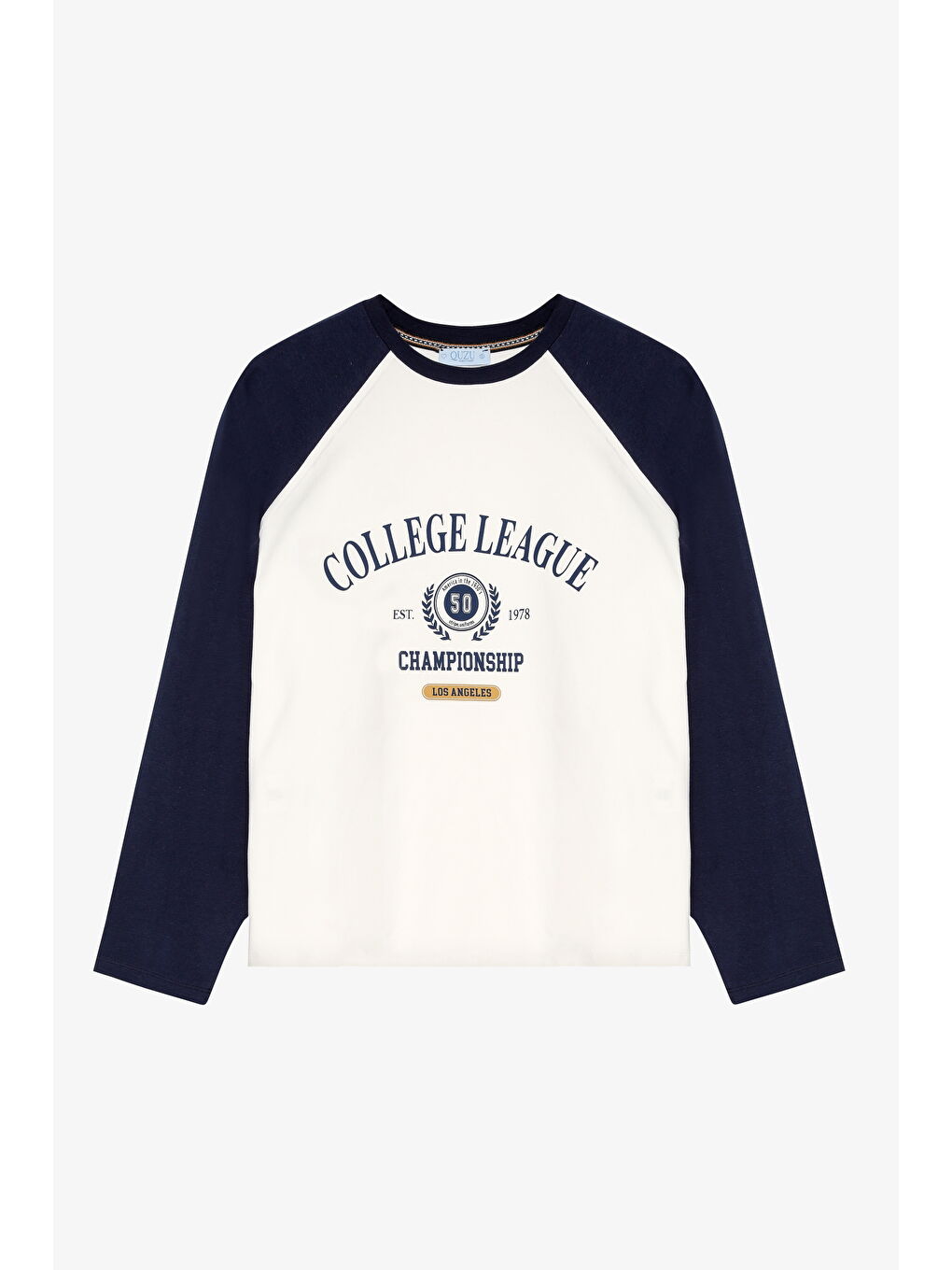 Reglan Kol Baskılı Bisiklet Yaka İnce Sweatshirt Ekru