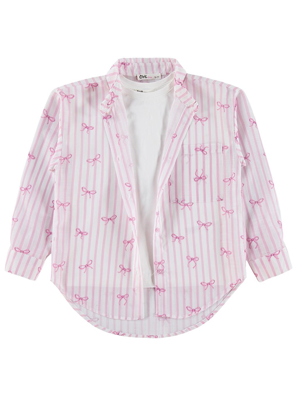 Girls Fiyonk Baskılı 10-13 Yaş Gömlek - Pembe