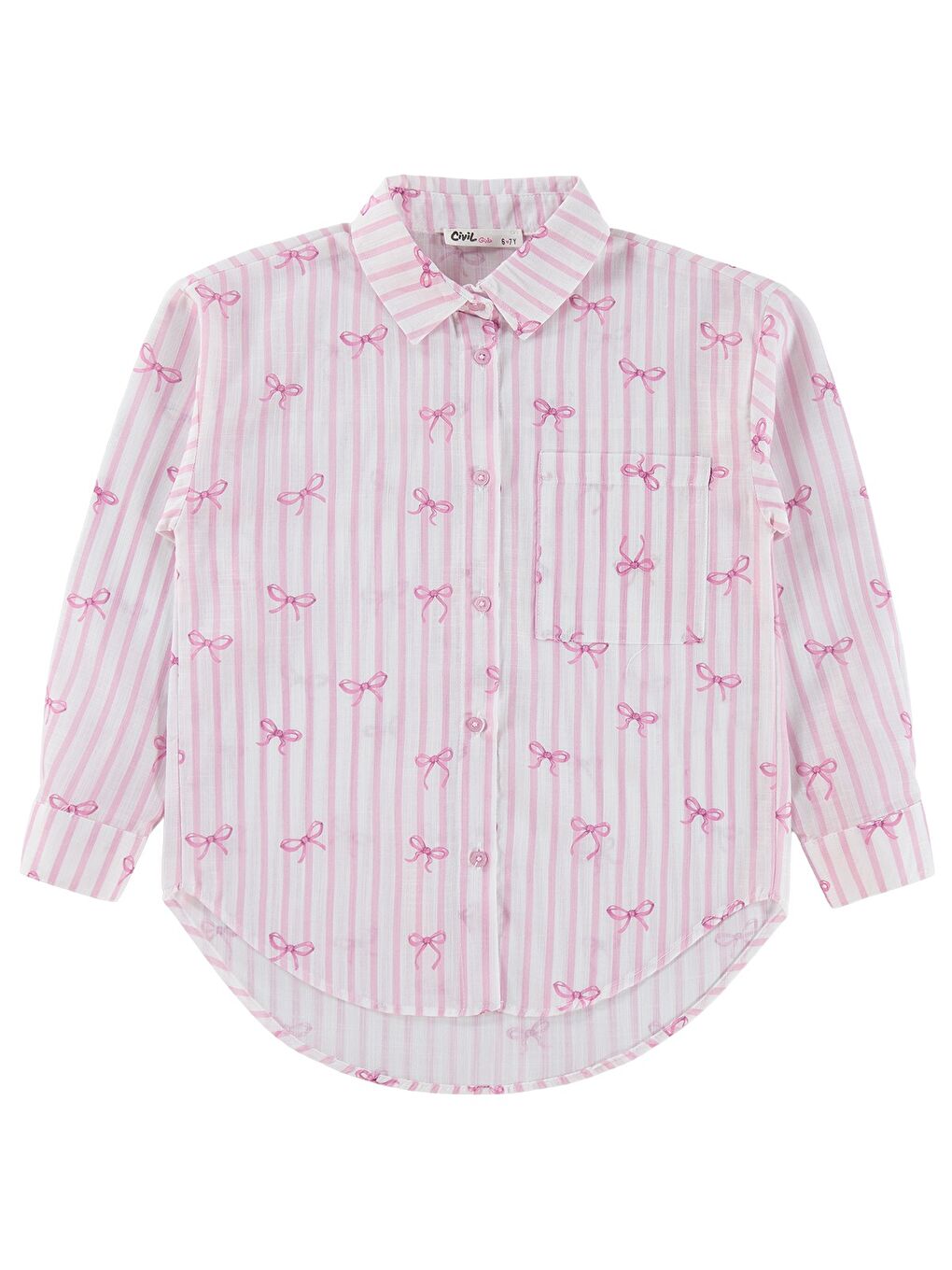 Girls Fiyonk Baskılı 10-13 Yaş Gömlek - Pembe-1