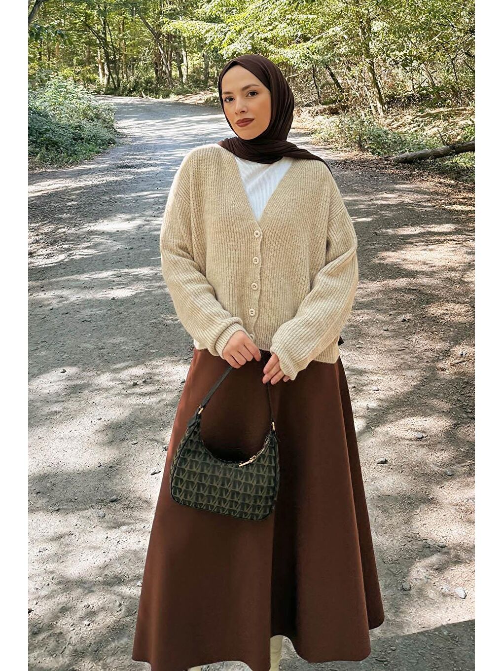 Crop V Yaka Hırka Bej