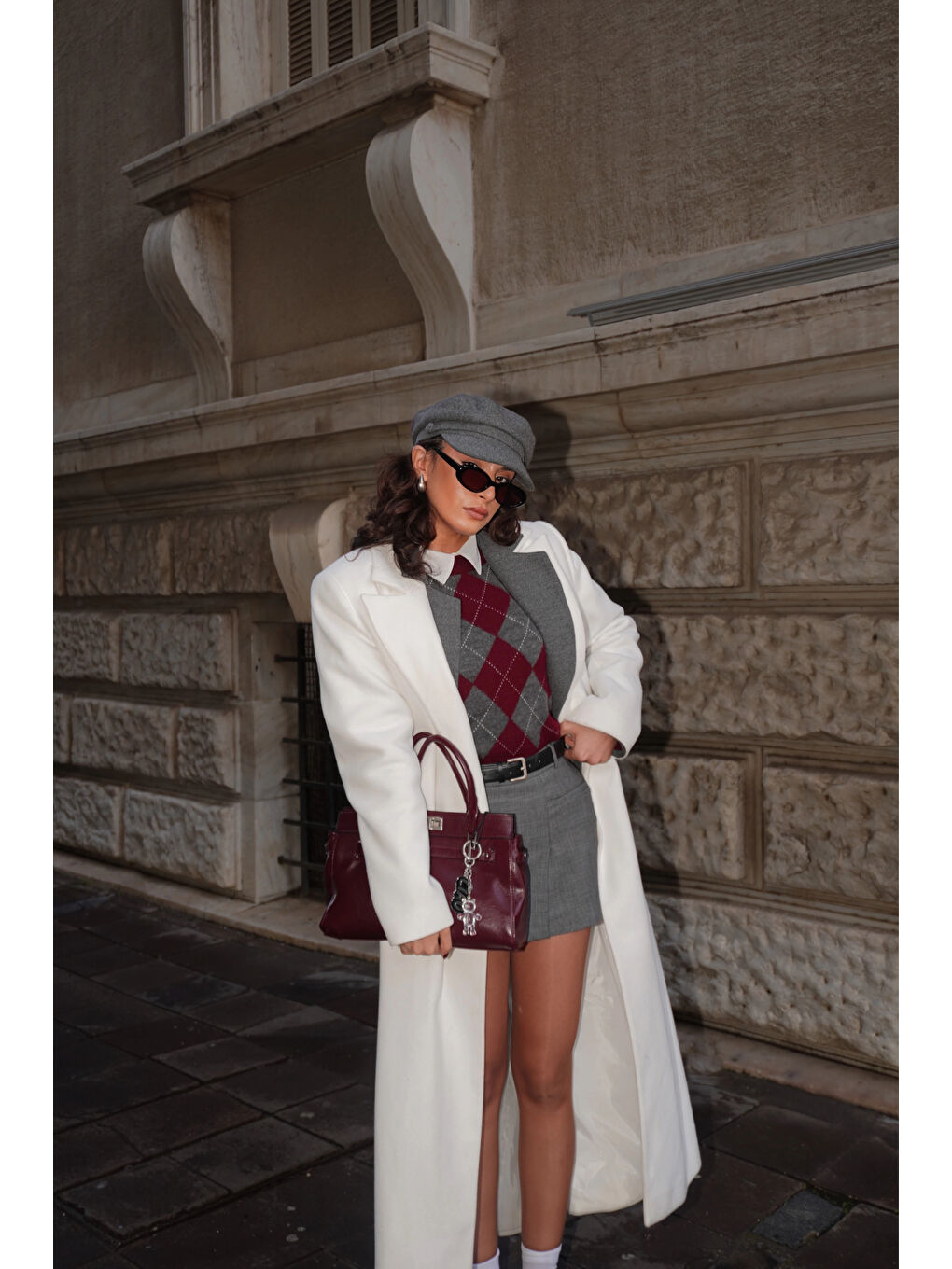 Kadın Bordo Baklava Desen Kazak 1014-5219-3