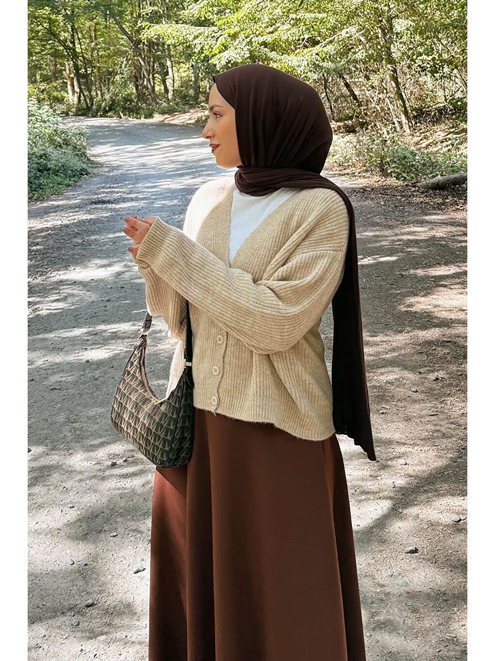 Crop V Yaka Hırka Bej-1