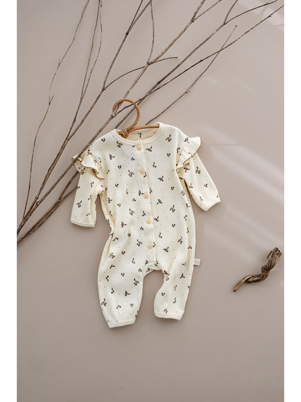 Ekru Kiraz Baskılı Fancy Girls Tulum