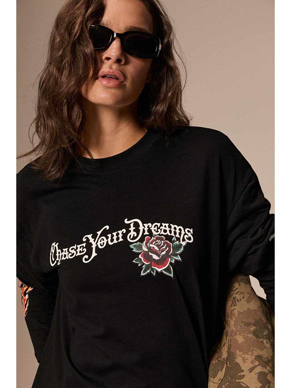 Lapıs Kadın Organik Pamuklu Uzun Kollu Baskılı Siyah T-shirt-3