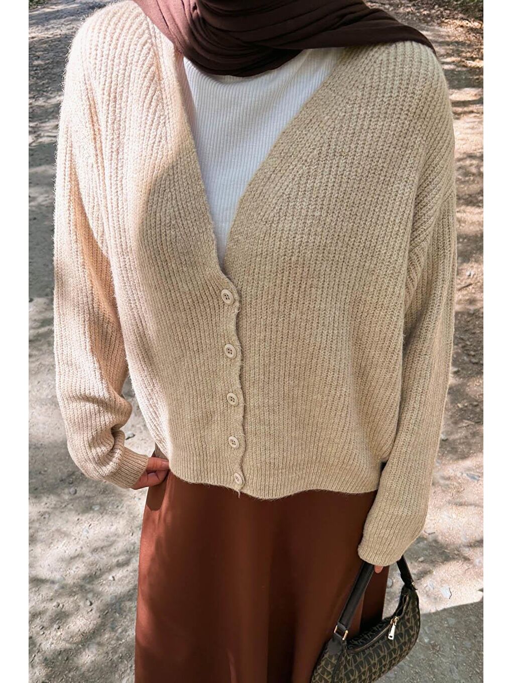 Crop V Yaka Hırka Bej-2