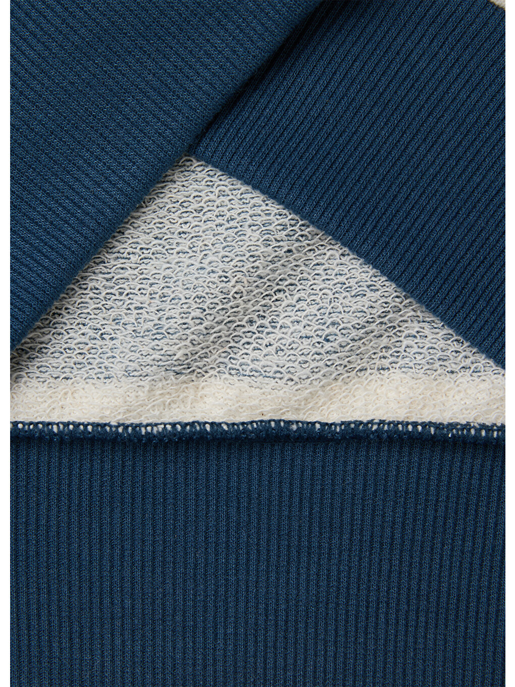 Erkek Çocuk Mavi Beyaz İşlemeli Oversize Çizgili Bisiklet Yaka Sweatshirt-2