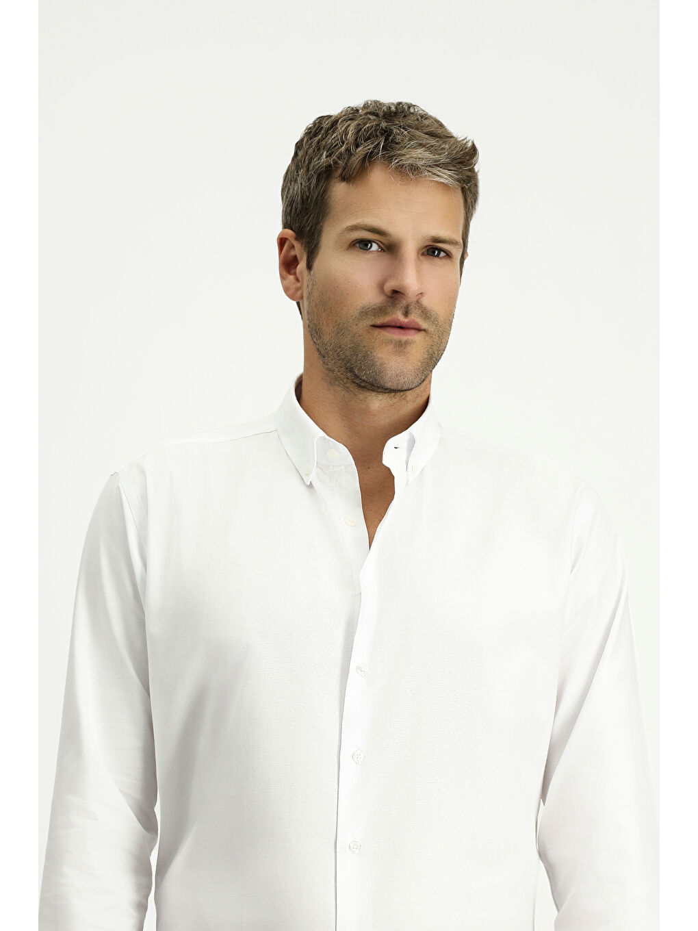 Beyaz Uzun Kol Slim Fit Dar Kesim Pamuk Oxford %100 Pamuk Gömlek-1