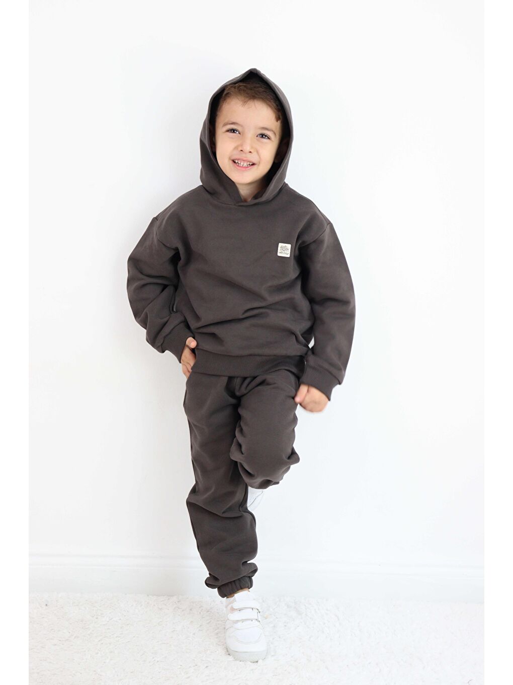 Kahverengi Unisex Kapüşonlu Eşofman Takımı-2