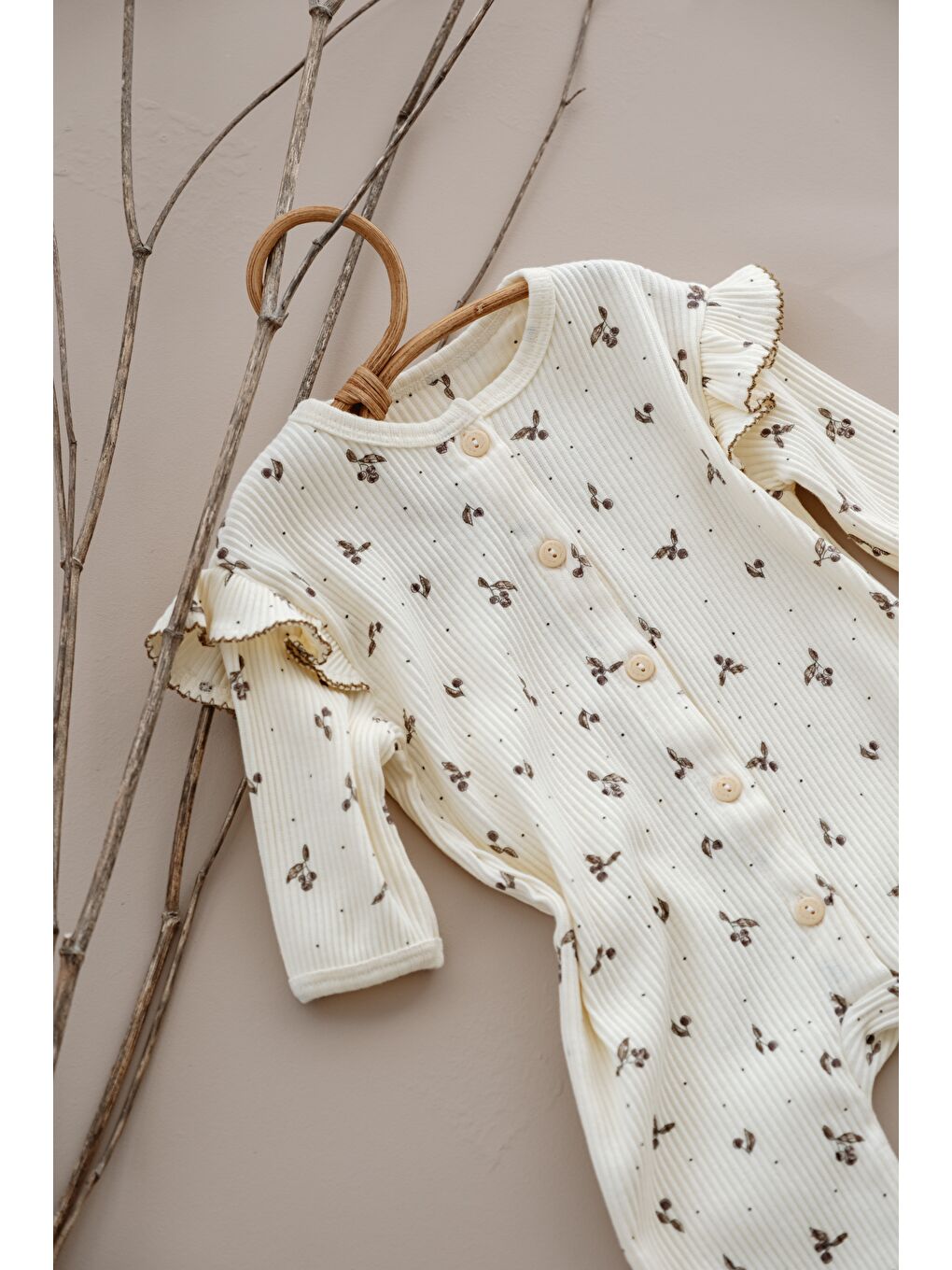 Ekru Kiraz Baskılı Fancy Girls Tulum-1