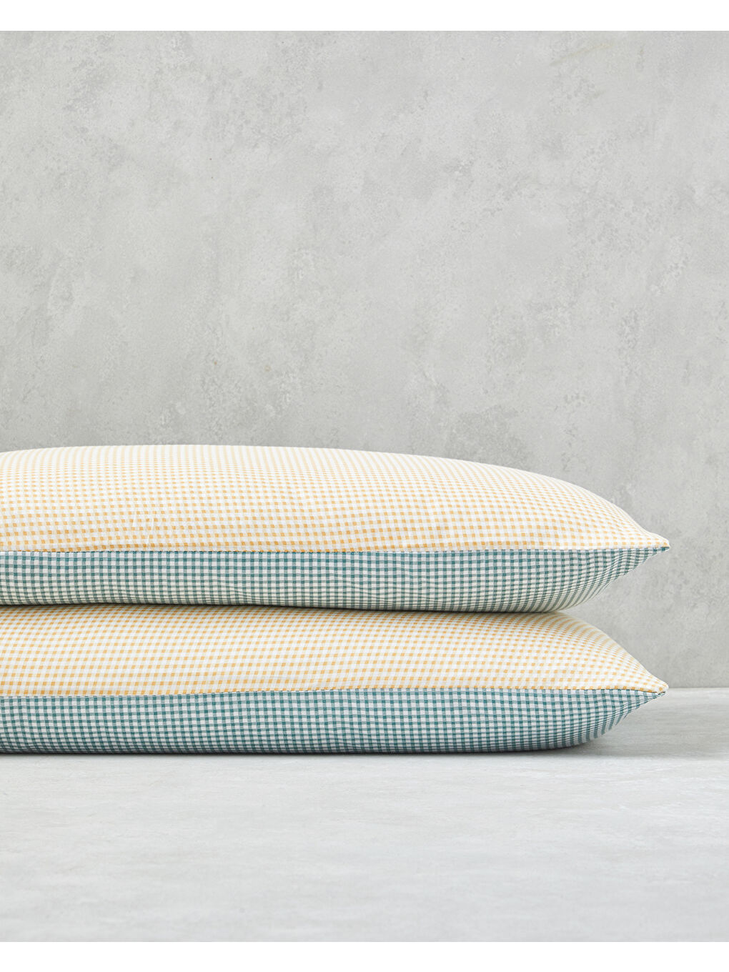 Petit Check Pamuklu 2'li Yastık Kılıfı 50x70 cm Sarı-Yeşil-2