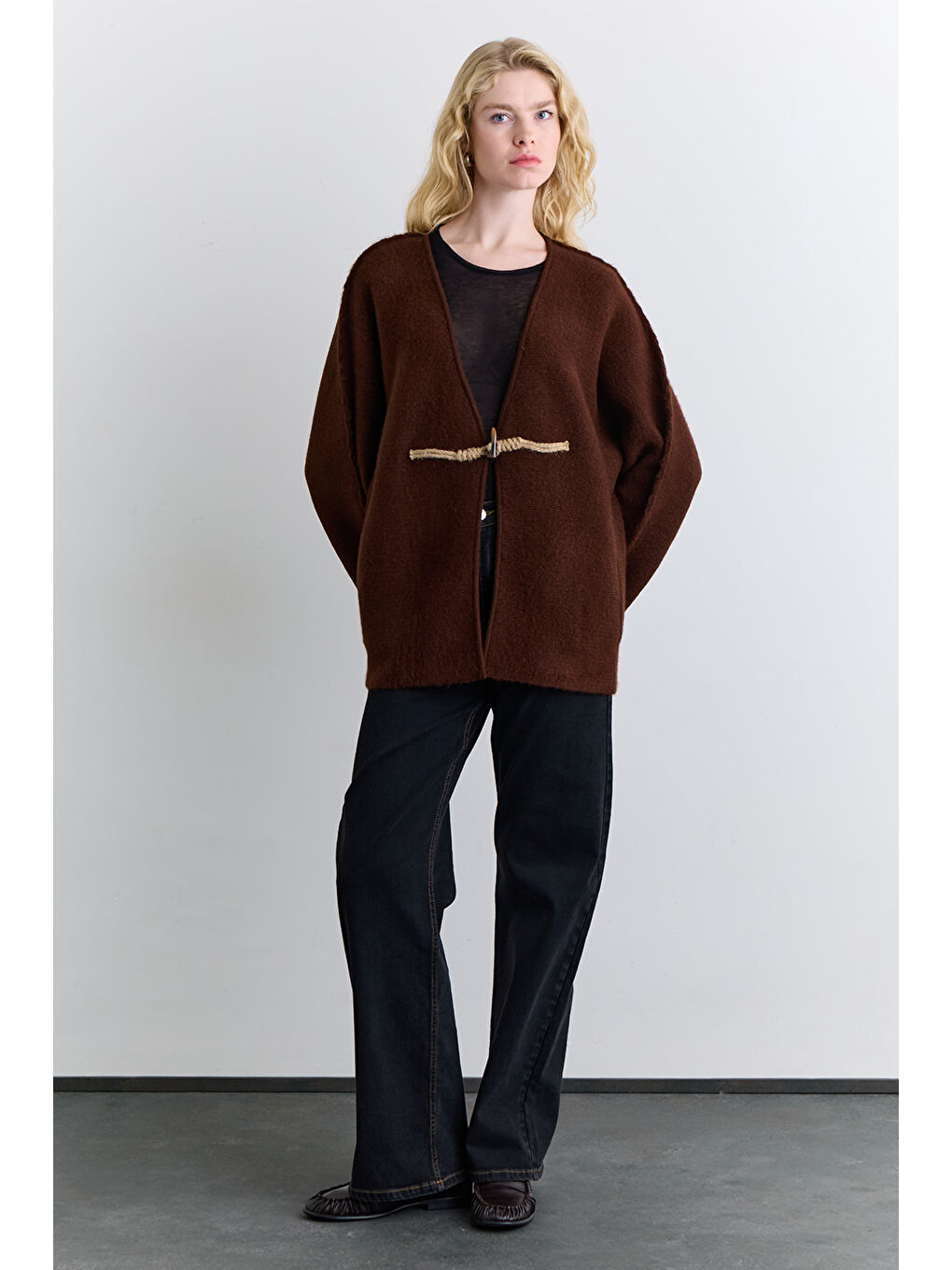 Norway Düğmeli Triko Hırka Kahverengi-1