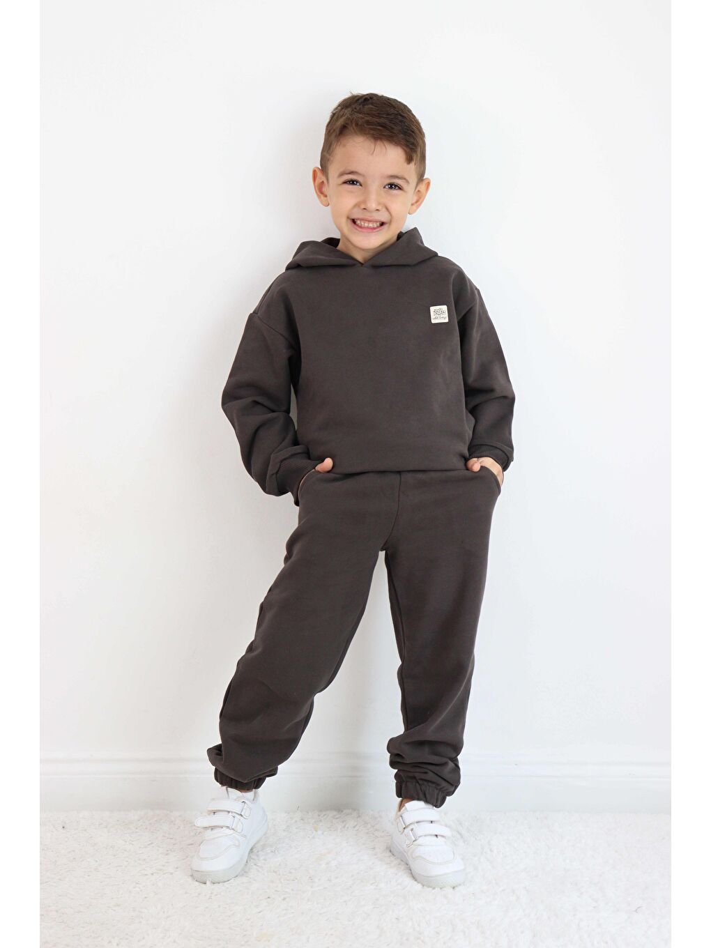Kahverengi Unisex Kapüşonlu Eşofman Takımı-3