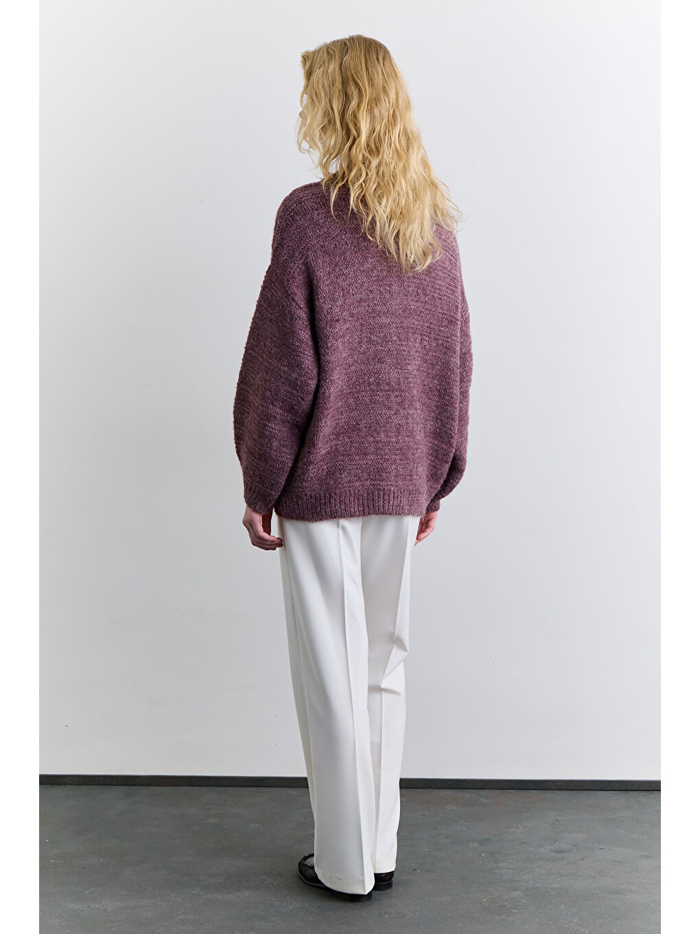 Geniş Düğmeli Triko Hırka Bordo-5