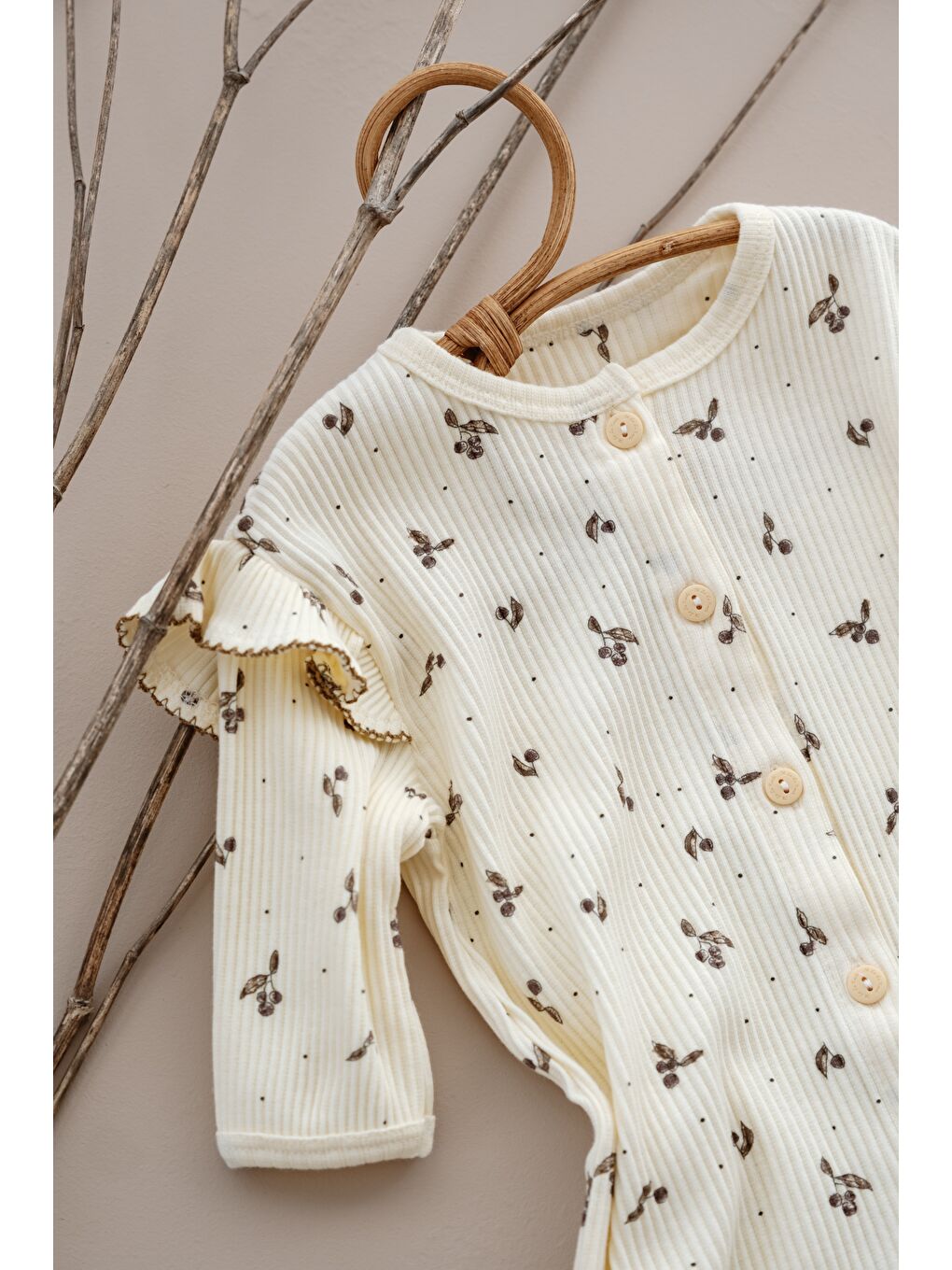 Ekru Kiraz Baskılı Fancy Girls Tulum-3