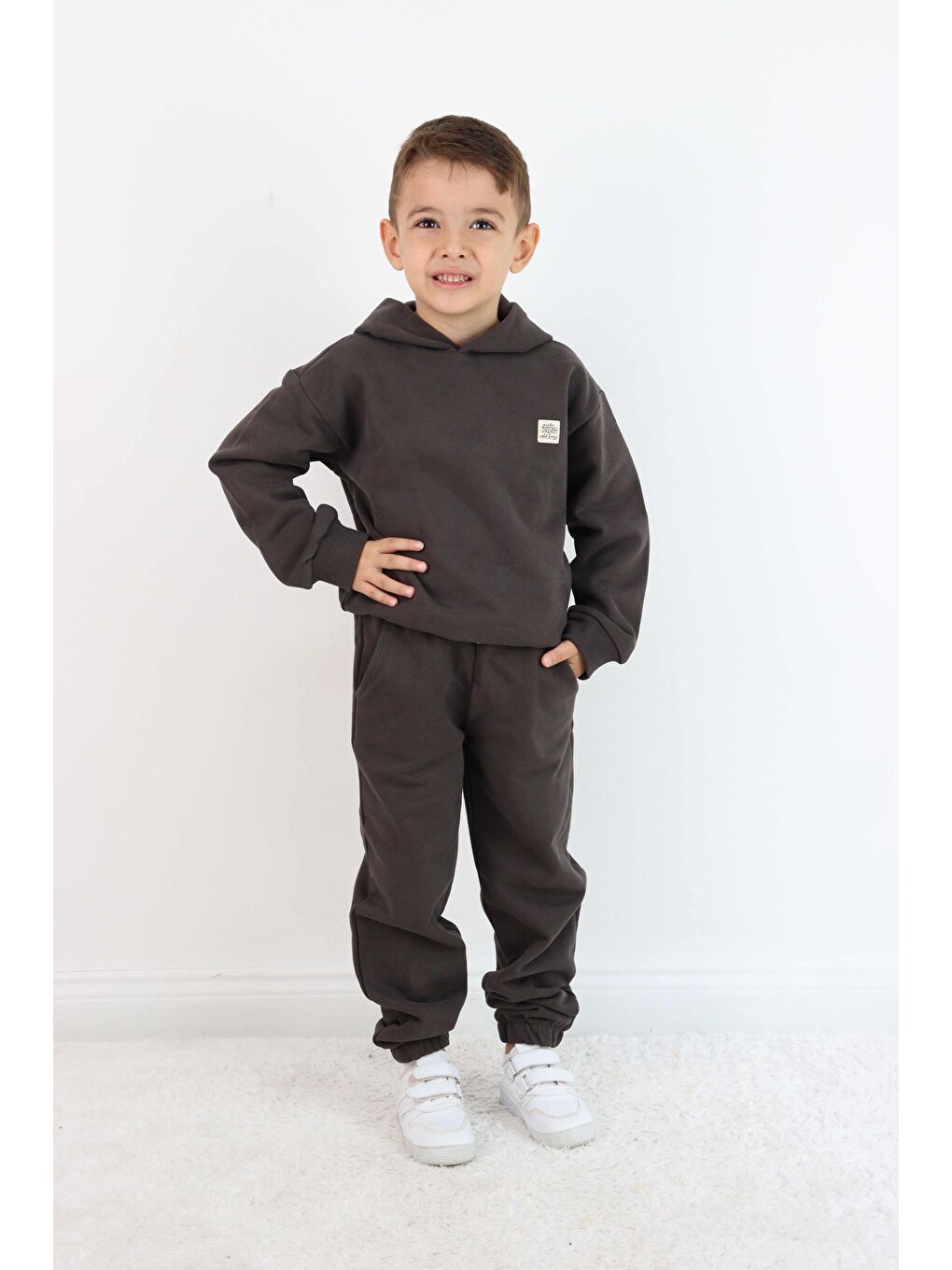 Kahverengi Unisex Kapüşonlu Eşofman Takımı-4