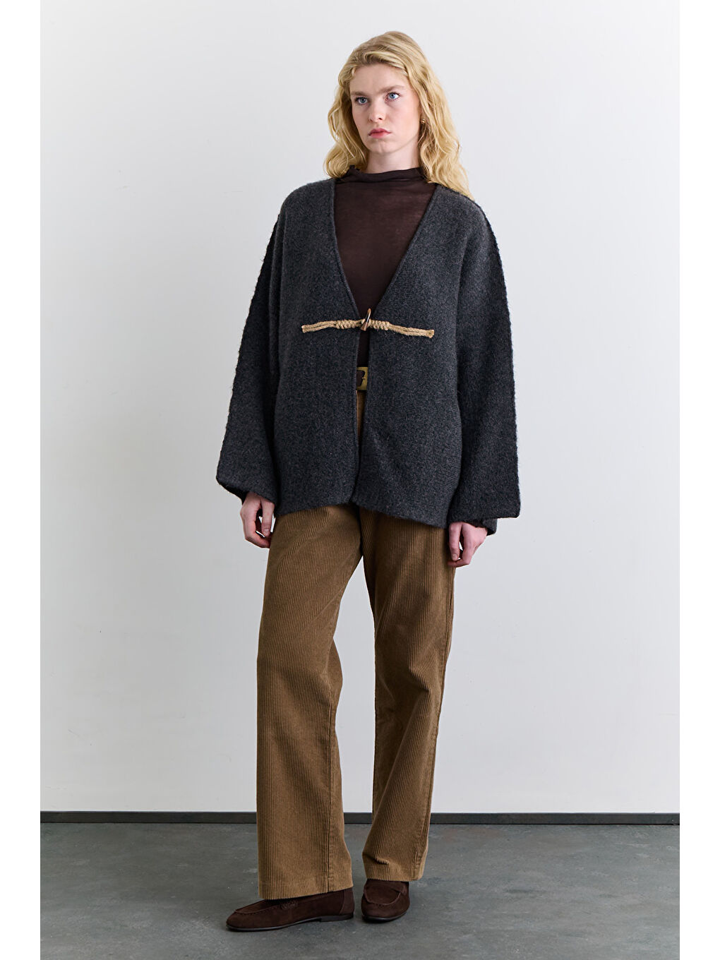 Norway Düğmeli Triko Hırka Antrasit