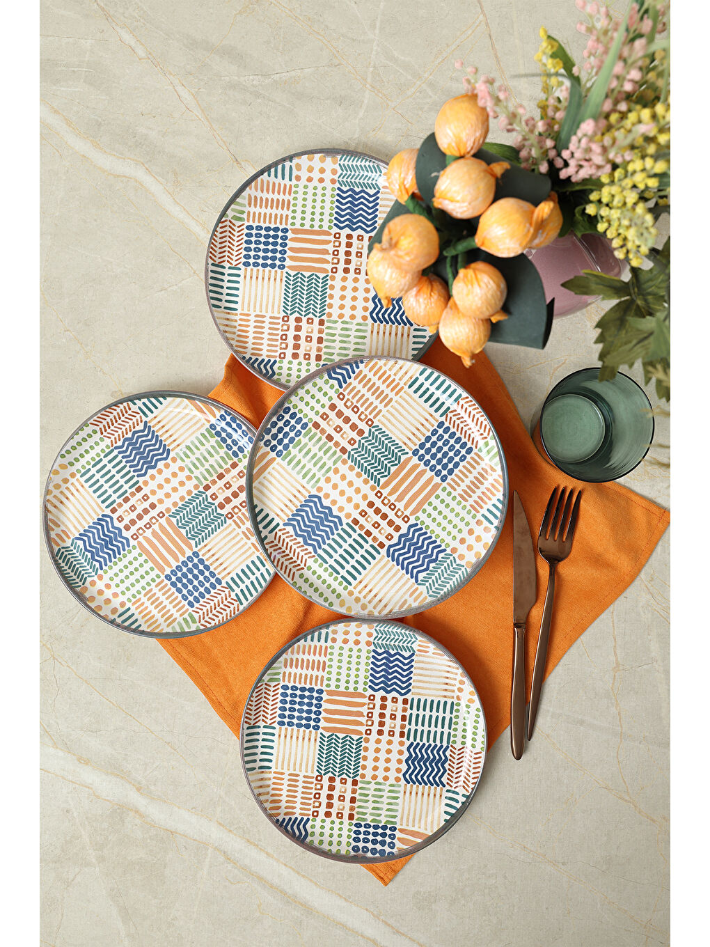 Karışık Etnik Hitit Pasta Tabağı 20 Cm 4 Adet-2