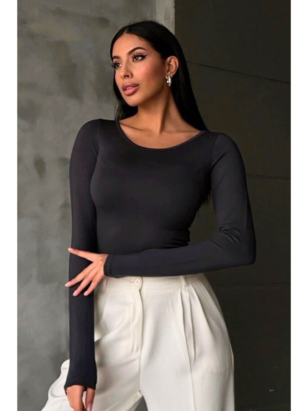 Kadın Antrasit Prenses Yaka Bluz-1