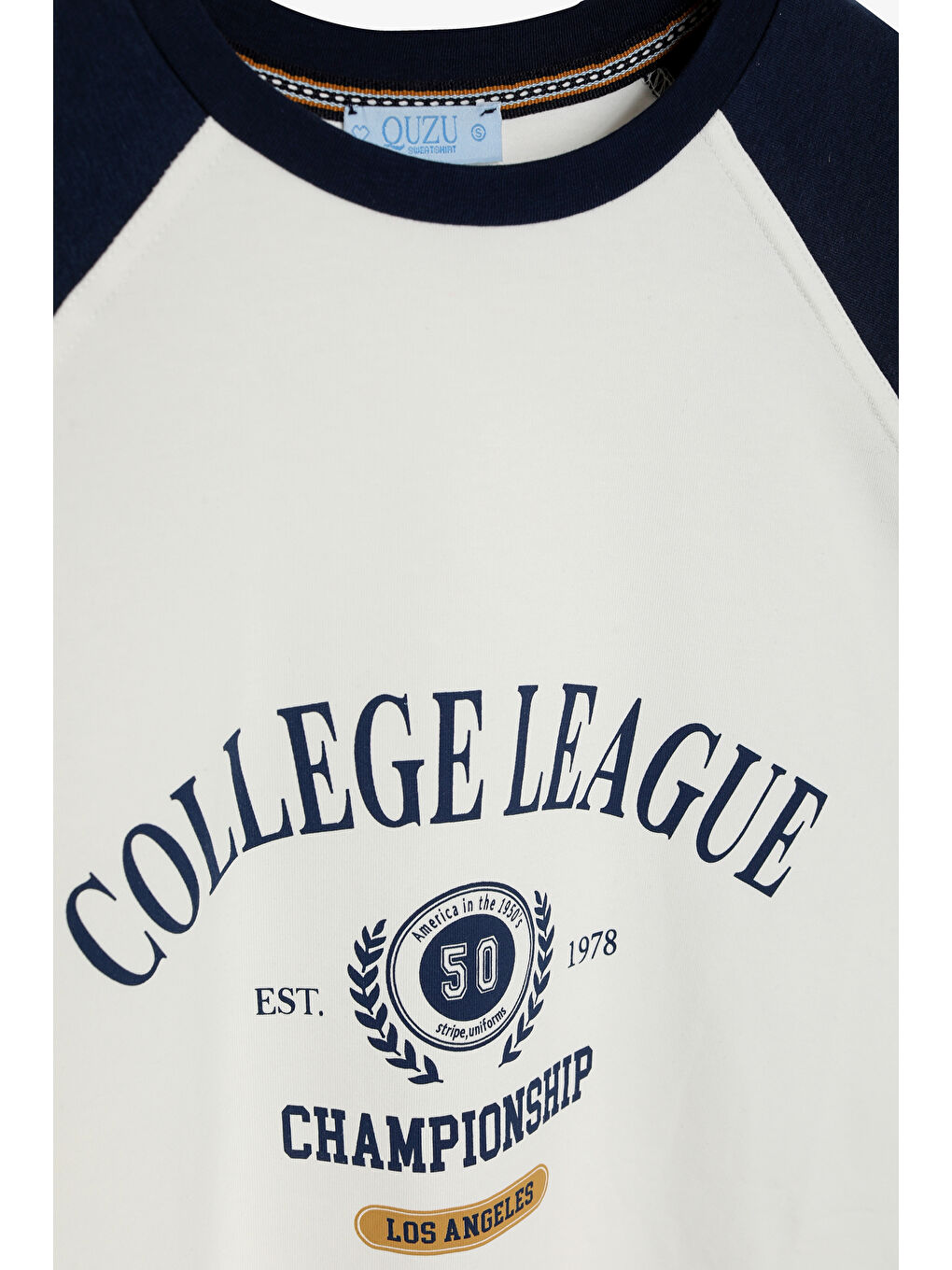 Reglan Kol Baskılı Bisiklet Yaka İnce Sweatshirt Ekru-1