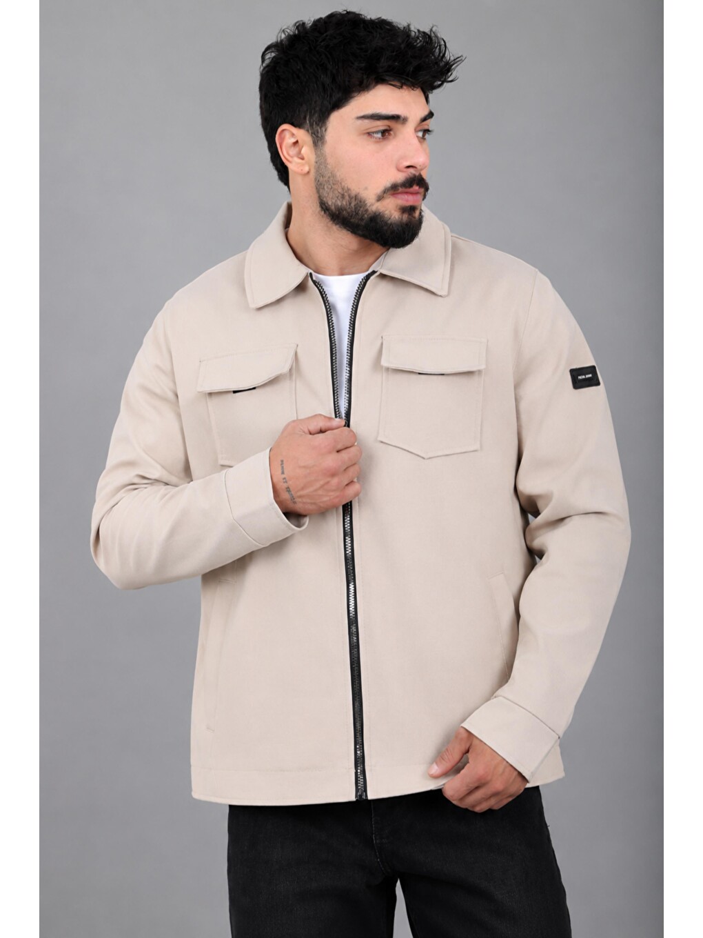Bej Bez Ayağı Dokuma Yakalı Kapaklı Mevsimlik Mont Pldp 3035_60397-4