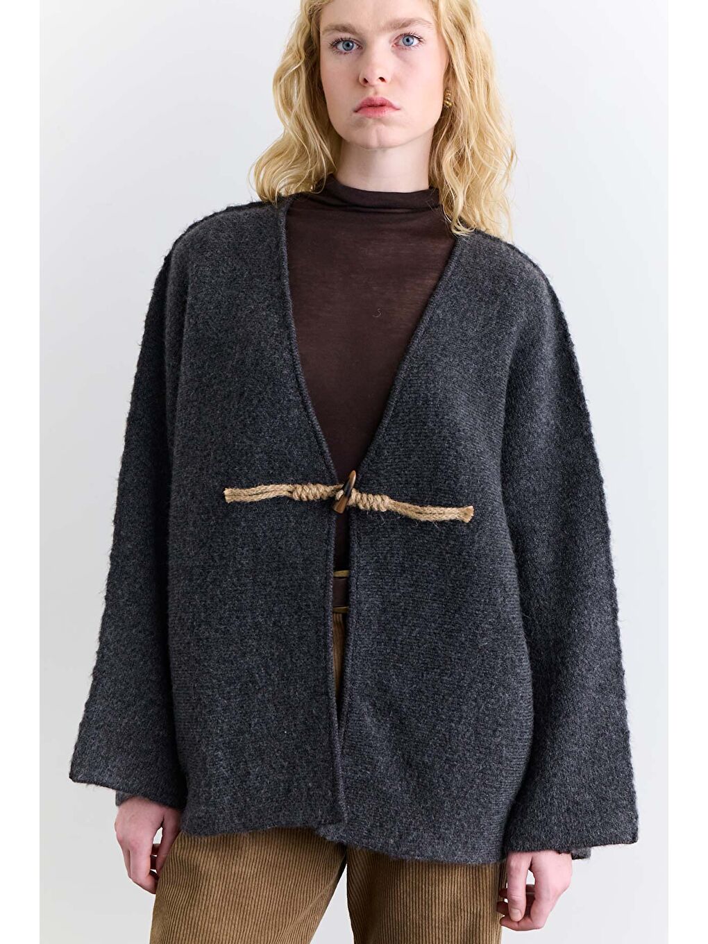 Norway Düğmeli Triko Hırka Antrasit-2