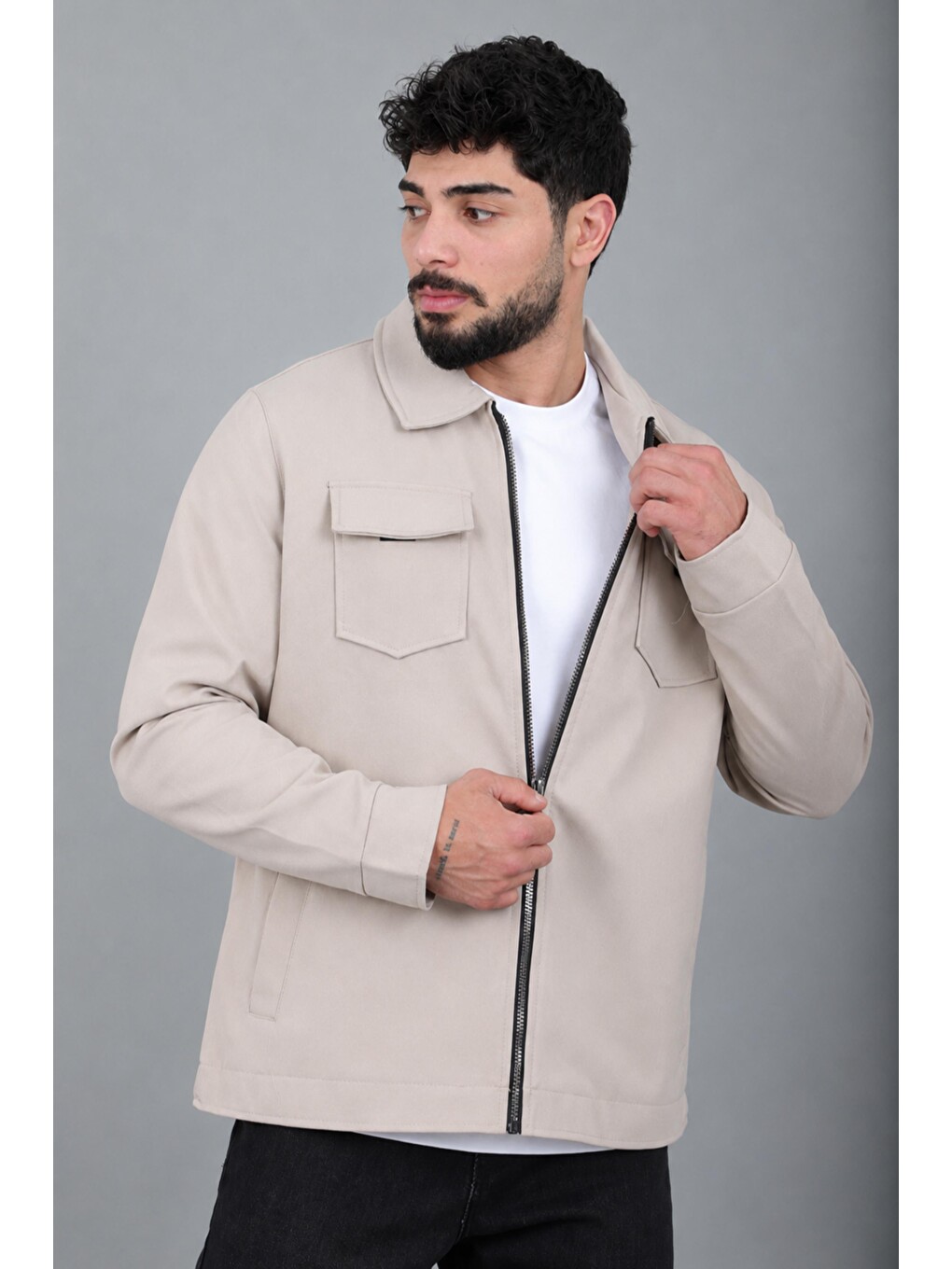 Bej Bez Ayağı Dokuma Yakalı Kapaklı Mevsimlik Mont Pldp 3035_60397-5