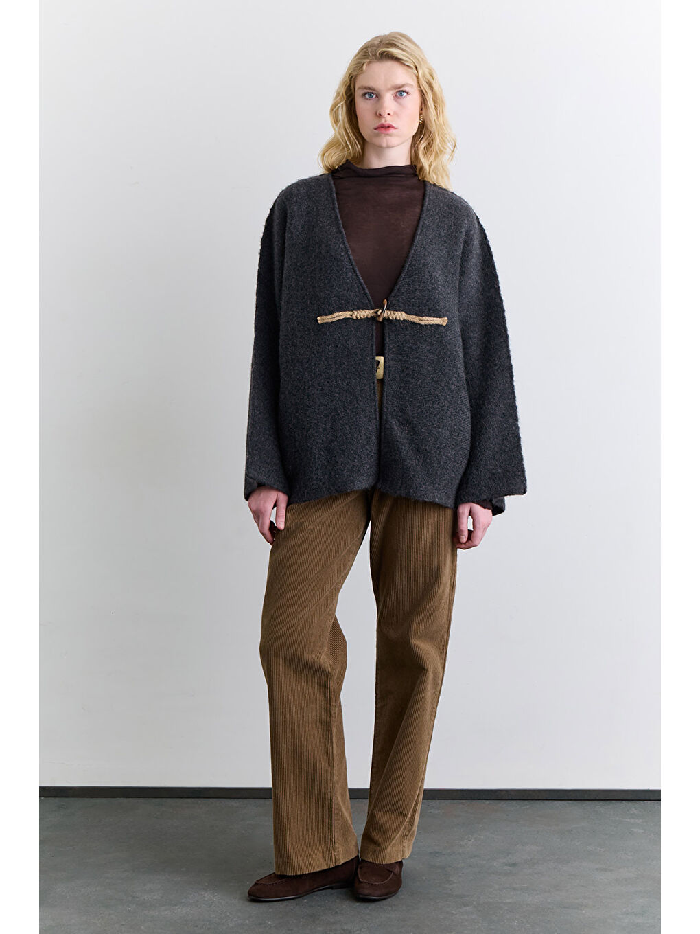 Norway Düğmeli Triko Hırka Antrasit-3