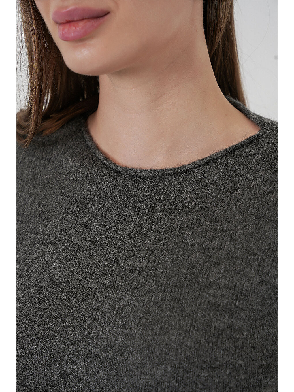 Kadın Kısa Kol Triko Elbise 15950 - Antrasit-4