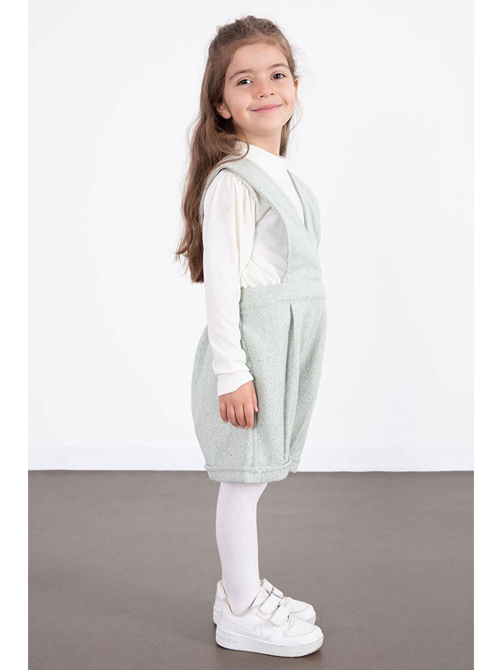 Yeşil Mint Kız Çocuk Melanj Krem Badili Salopet Takım 22694-1