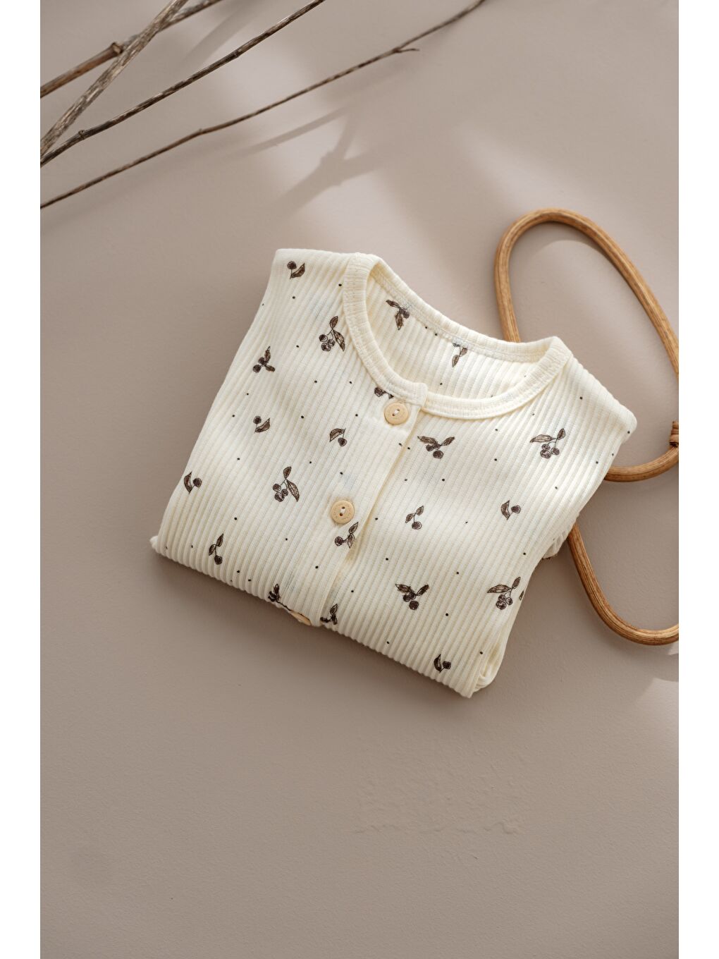 Ekru Kiraz Baskılı Fancy Girls Tulum-7