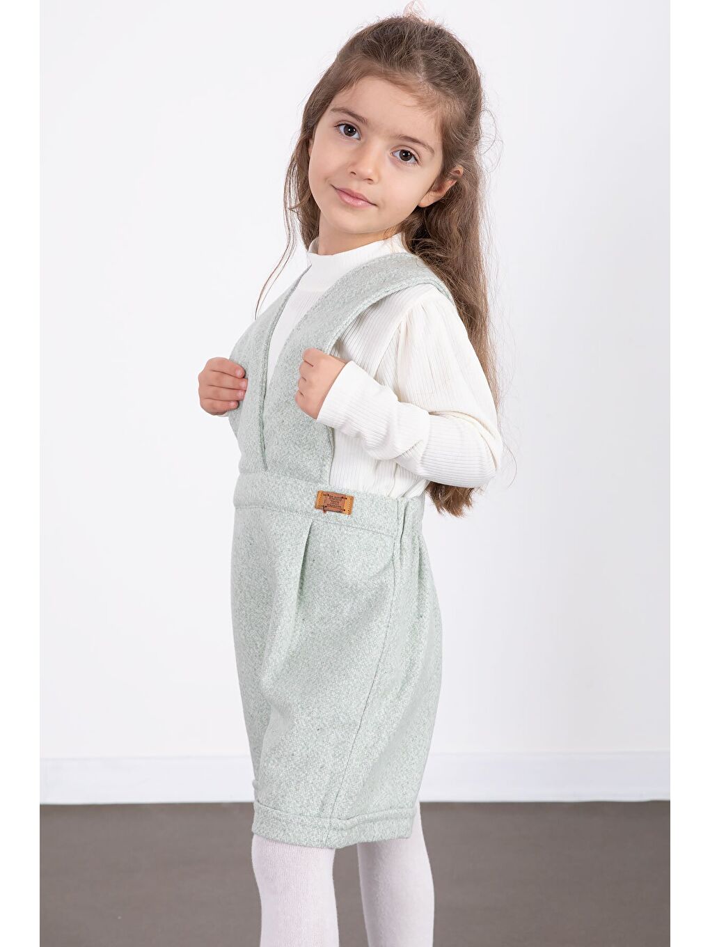 Yeşil Mint Kız Çocuk Melanj Krem Badili Salopet Takım 22694-3