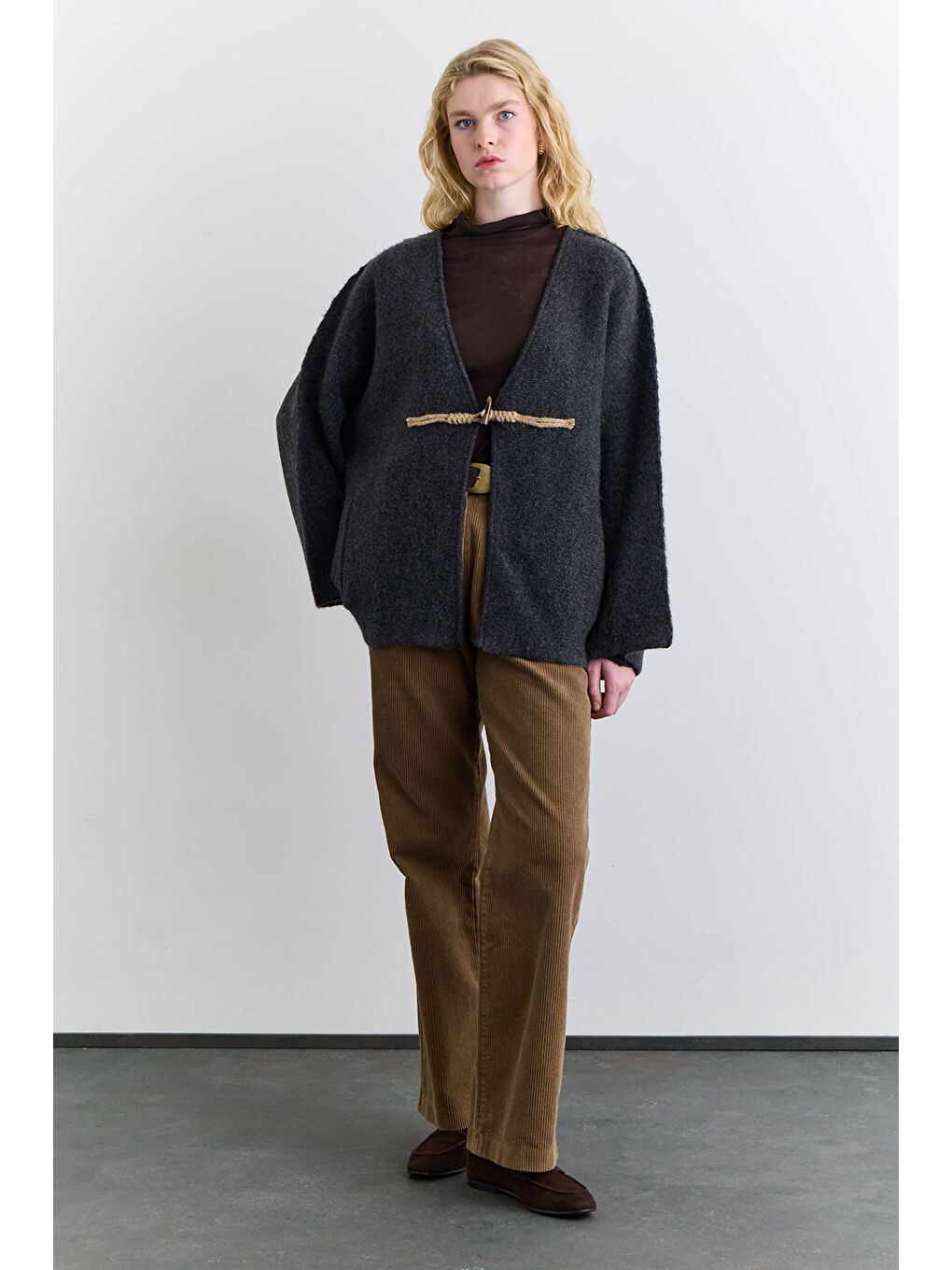 Norway Düğmeli Triko Hırka Antrasit-5